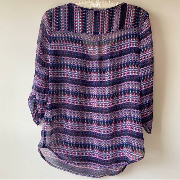 Express Ikat Print Semi-Sheer Pullover Blouse Top Sz XS - Picture 9 of 10